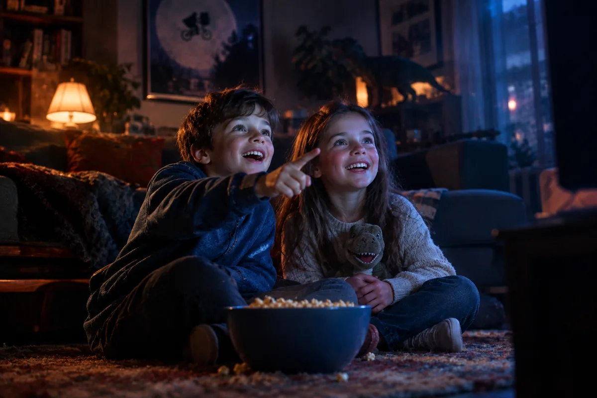 Niños felices frente a la pantalla